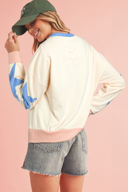 Beige Star Patchwork Exposed Seam Oversized Sweatshirt