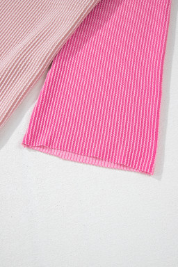 Pink Color Block Patchwork Corded Ribbed Loose Fit Hoodie