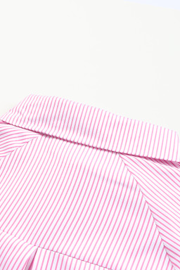 Pink Striped Casual Shirred Cuffs Shirt