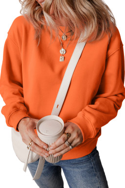 Russet Orange Solid Color Drop Shoulder Terry Sweatshirt
