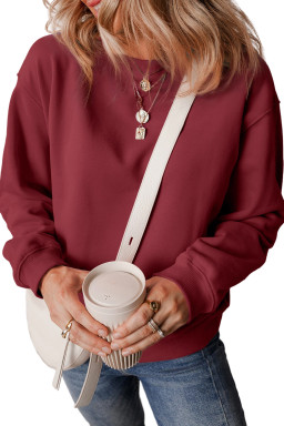 Burgundy Solid Color Drop Shoulder Terry Sweatshirt