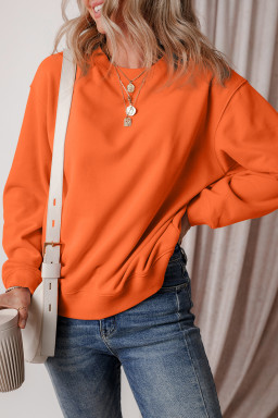 Russet Orange Solid Color Drop Shoulder Terry Sweatshirt