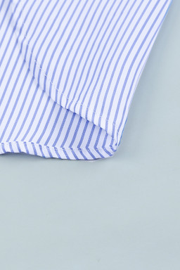 Light Blue Casual Striped Shirred Cuffs Shirt