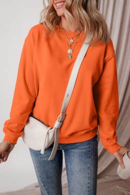Russet Orange Solid Color Drop Shoulder Terry Sweatshirt
