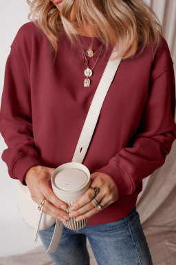 Burgundy Solid Color Drop Shoulder Terry Sweatshirt