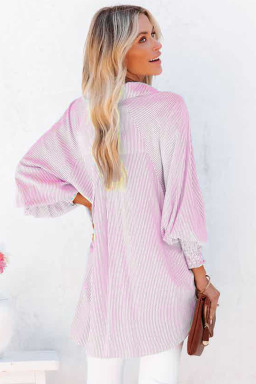 Pink Striped Casual Shirred Cuffs Shirt