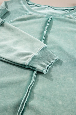 Mineral Blue Waffle Patchwork Raglan Sleeve Exposed Seam Sweatshirt