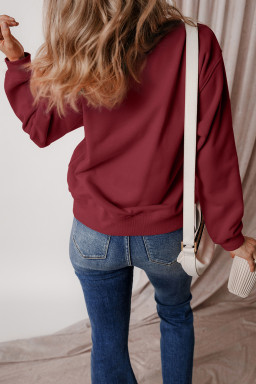 Burgundy Solid Color Drop Shoulder Terry Sweatshirt