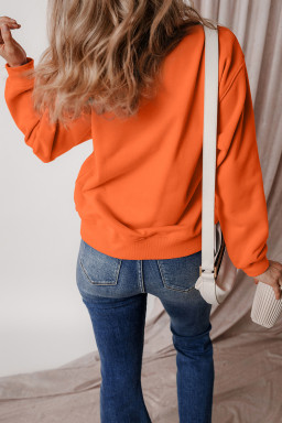 Russet Orange Solid Color Drop Shoulder Terry Sweatshirt