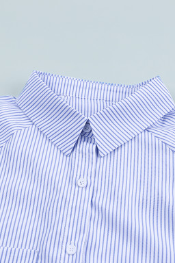 Light Blue Casual Striped Shirred Cuffs Shirt