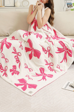 Rose Red 127*152cm Bow Printed Cozy Soft Throw Blanket