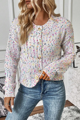 White Confetti Knit Bedazzled Cropped Cardigan