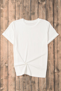 White Solid Color Basic Crew Neck Plain Tee