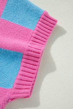 Sachet Pink Colorblock Checkered Knit Dolman Sweater Vest