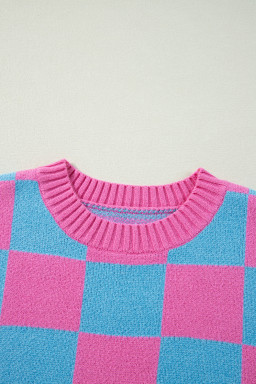 Sachet Pink Colorblock Checkered Knit Dolman Sweater Vest