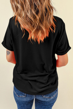 Black Sequin Christmas Claus Pattern Patch Application Crewneck T Shirt