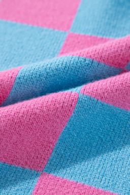 Sachet Pink Colorblock Checkered Knit Dolman Sweater Vest