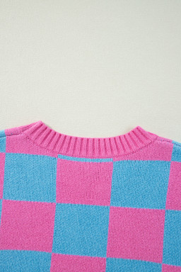 Sachet Pink Colorblock Checkered Knit Dolman Sweater Vest