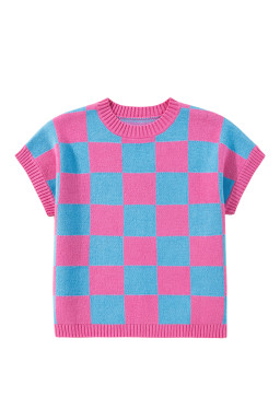 Sachet Pink Colorblock Checkered Knit Dolman Sweater Vest