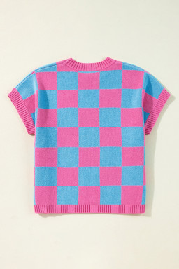 Sachet Pink Colorblock Checkered Knit Dolman Sweater Vest