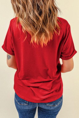 Red Sequin Christmas Claus Pattern Patch Application Crewneck T Shirt