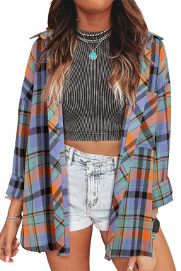 Orange Plaid Print Pocket Loose Shirt Shacket