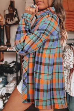 Orange Plaid Print Pocket Loose Shirt Shacket