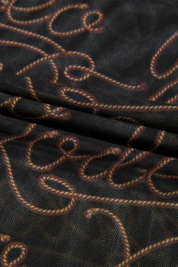 Black Letter Print Mock Neck Long Sleeve Mesh Top