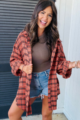 Red Plaid Long Sleeve Distressed Hem Shirt Shacket