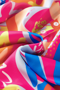 Pink Abstract Print Ruffle Sleeve Buttoned V Neck Blouse