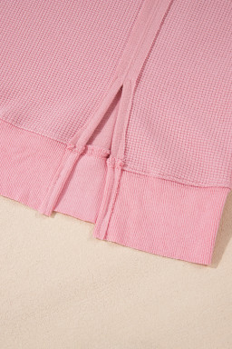 Pink Waffle Bishop Sleeve Split Oversized Sweatshirt