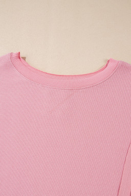 Pink Waffle Bishop Sleeve Split Oversized Sweatshirt