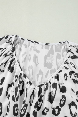 Black Leopard Print V Neck 3/4 Sleeve Blouse