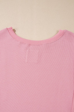 Pink Waffle Bishop Sleeve Split Oversized Sweatshirt