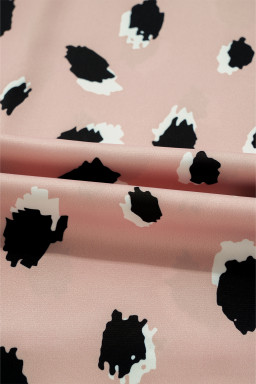 Khaki Leopard V Neck Bracelet Sleeve Blouse