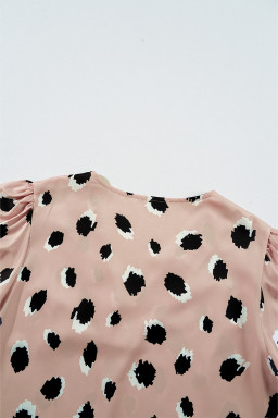 Khaki Leopard V Neck Bracelet Sleeve Blouse