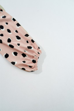 Khaki Leopard V Neck Bracelet Sleeve Blouse