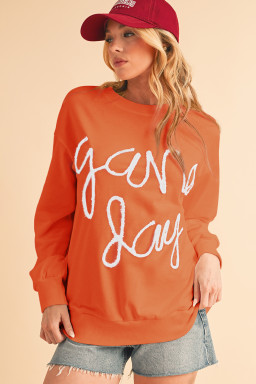 Russet Orange Tinsel Game Day Drop Shoulder Sweatshirt
