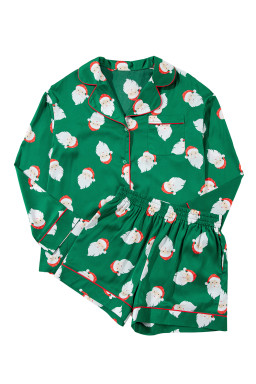Green Christmas Santa Claus Satin Shirt and Shorts Pajama Set