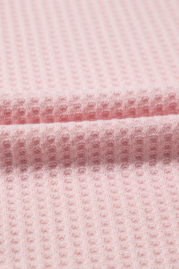 Light Pink Waffle V Neck Drop Shoulder Long Sleeve Loose Top