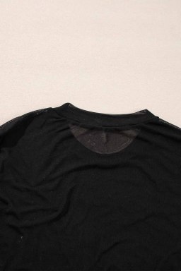 Black Rhinestone Sheer Mesh Slim Fit Bodysuit