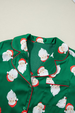 Green Christmas Santa Claus Satin Shirt and Shorts Pajama Set