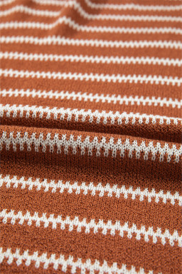 Brown Stripe Casual Round Neck Drop Shoulder Sweater