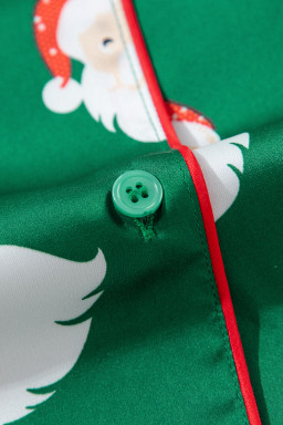 Green Christmas Santa Claus Satin Shirt and Shorts Pajama Set