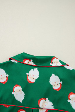 Green Christmas Santa Claus Satin Shirt and Shorts Pajama Set