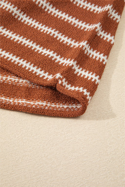 Brown Stripe Casual Round Neck Drop Shoulder Sweater