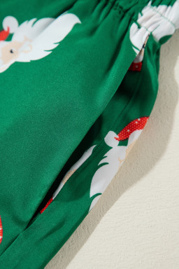 Green Christmas Santa Claus Satin Shirt and Shorts Pajama Set