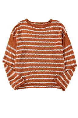 Brown Stripe Casual Round Neck Drop Shoulder Sweater