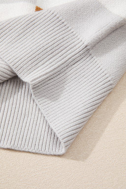 Khaki Checkered Crew Neck Drop Shoulder Knit Sweater