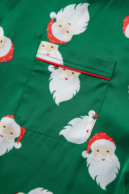 Green Christmas Santa Claus Satin Shirt and Shorts Pajama Set
